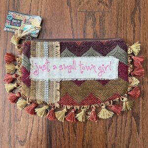Keep It Gypsy Just a Small Town Girl Tassel Zip Pouch Bag Clutch NWT